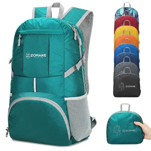 ZOMAKE Lightweight Packable Backpack 35L, Light Foldable Backpacks Water Resistant Collapsible Hiking Bag, Compact Folding Day Pack for Travel Camping(Lake Green)