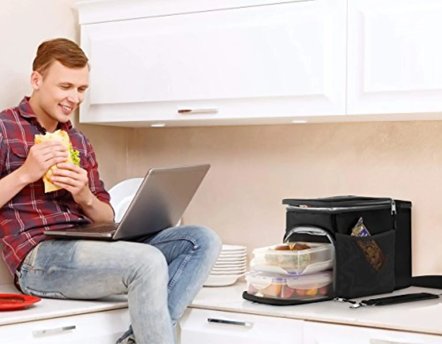Zuzuro Lunch Bag Insulated Cooler Lunch Box w/ 3 Compartment - Heavy-Duty Fabric, Strong SBS Zippers - Includes 3 Meal Prep Lunch box Containers   2 Ice Packs. For Men Women Adults (Black)